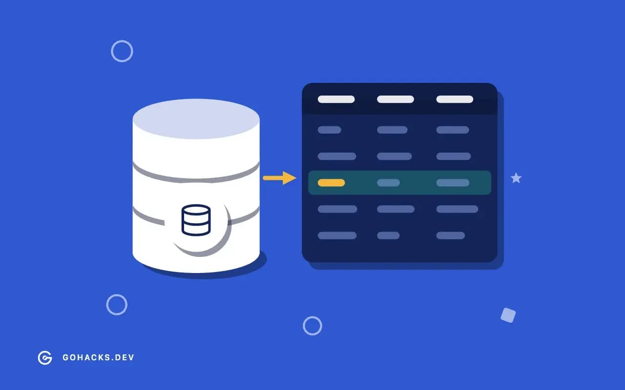 Flat illustration of a database beside the table it holds.
