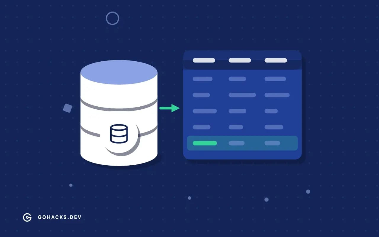 Flat illustration of a database beside the table it holds.