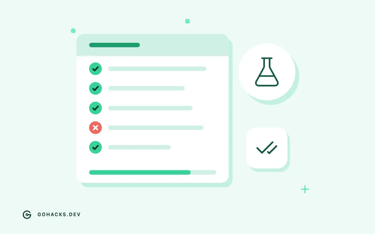 Flat illustration of a test report with one failing test.