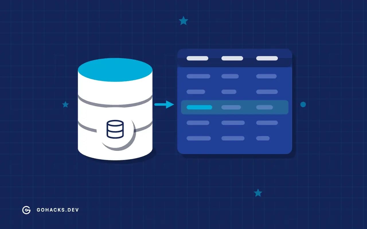 Flat illustration of a database beside the table it holds.