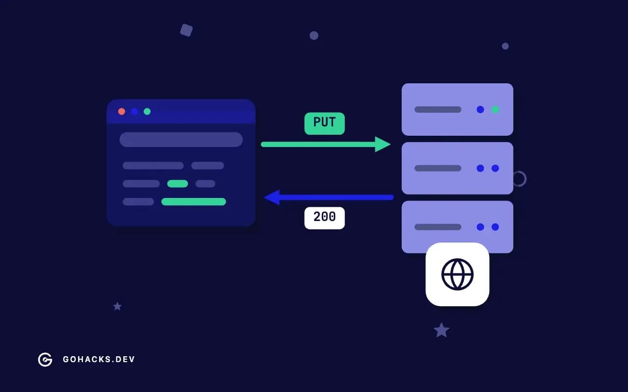 Flat illustration of a browser and a server trading a request and a response.