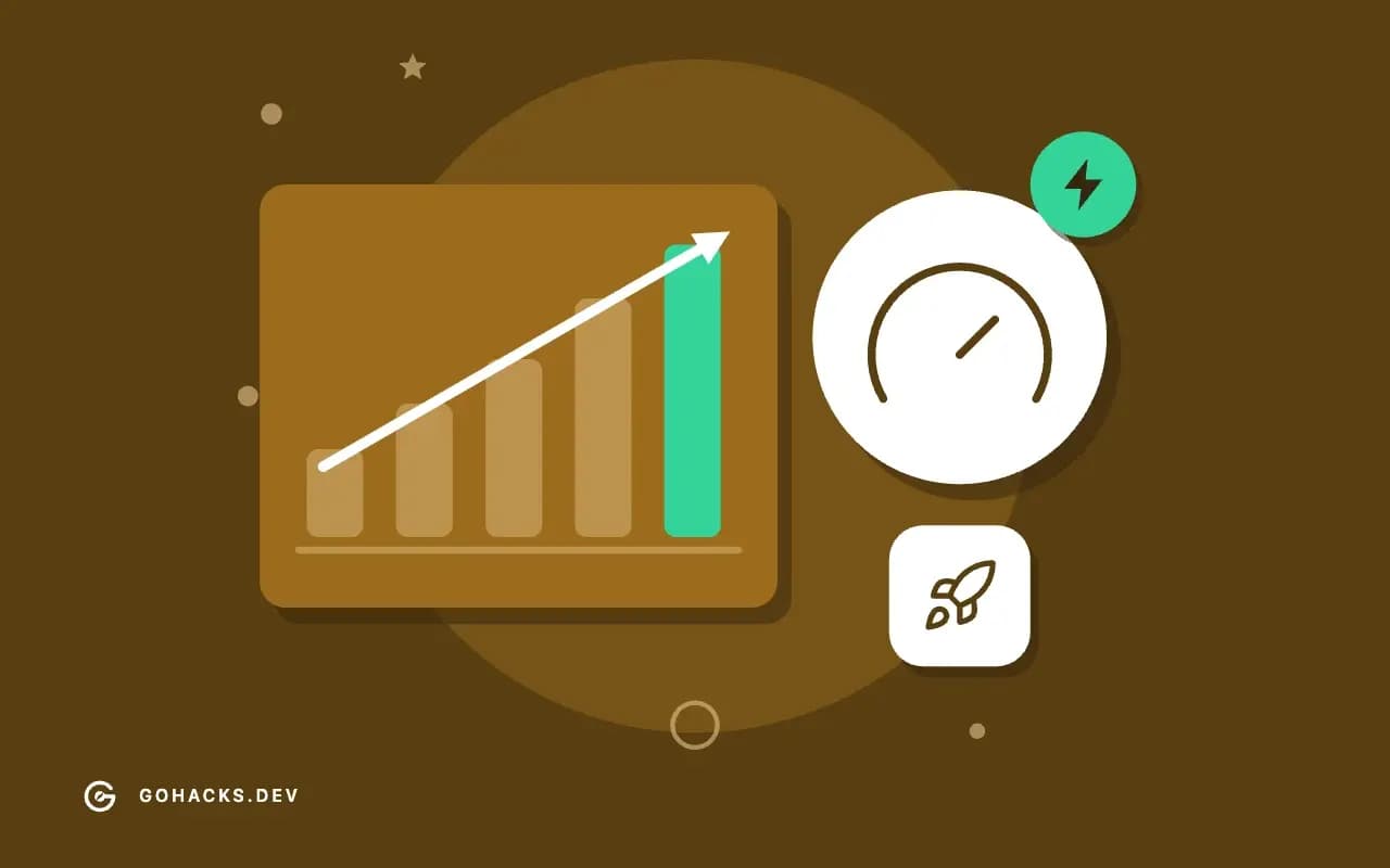 Flat illustration of a rising bar chart and a gauge.