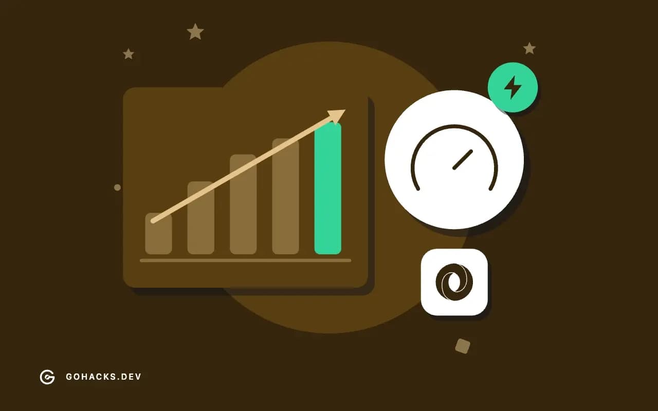 Flat illustration of a rising bar chart and a gauge, with the JSON logo.