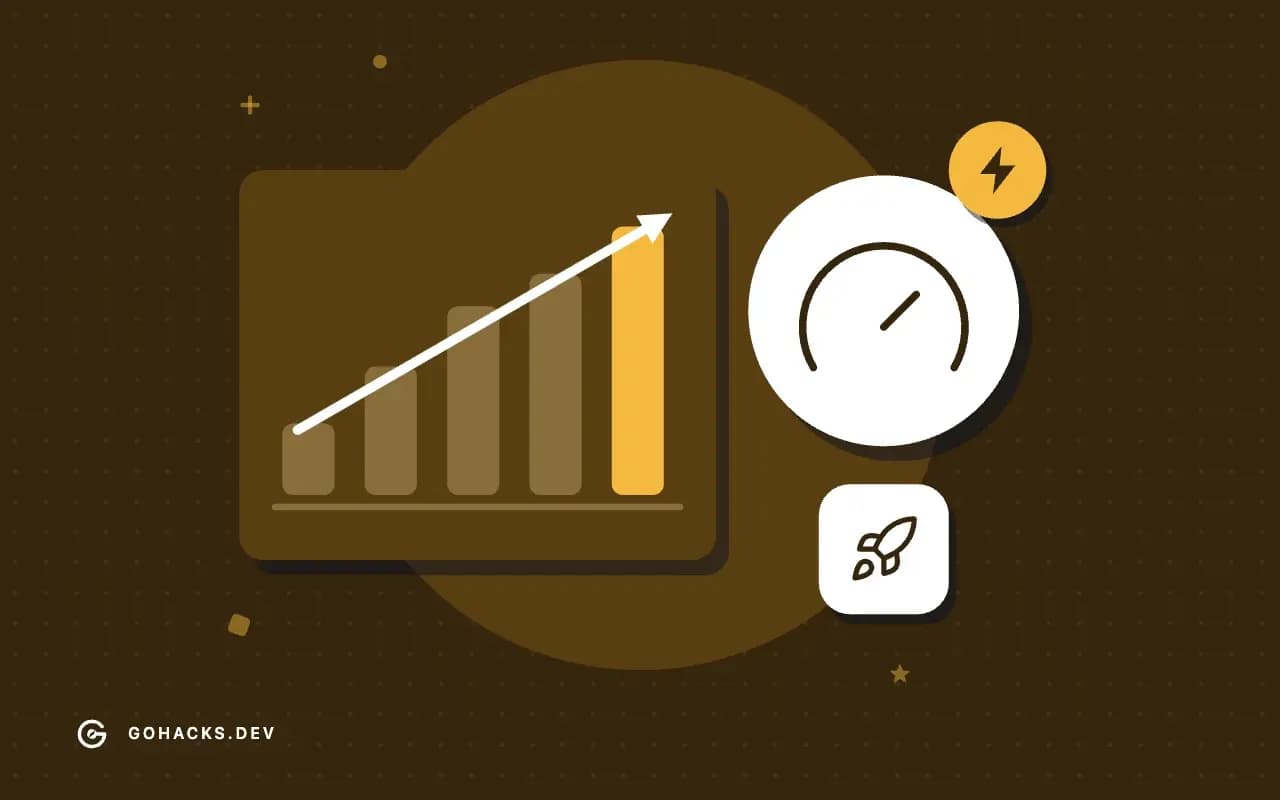 Flat illustration of a rising bar chart and a gauge.