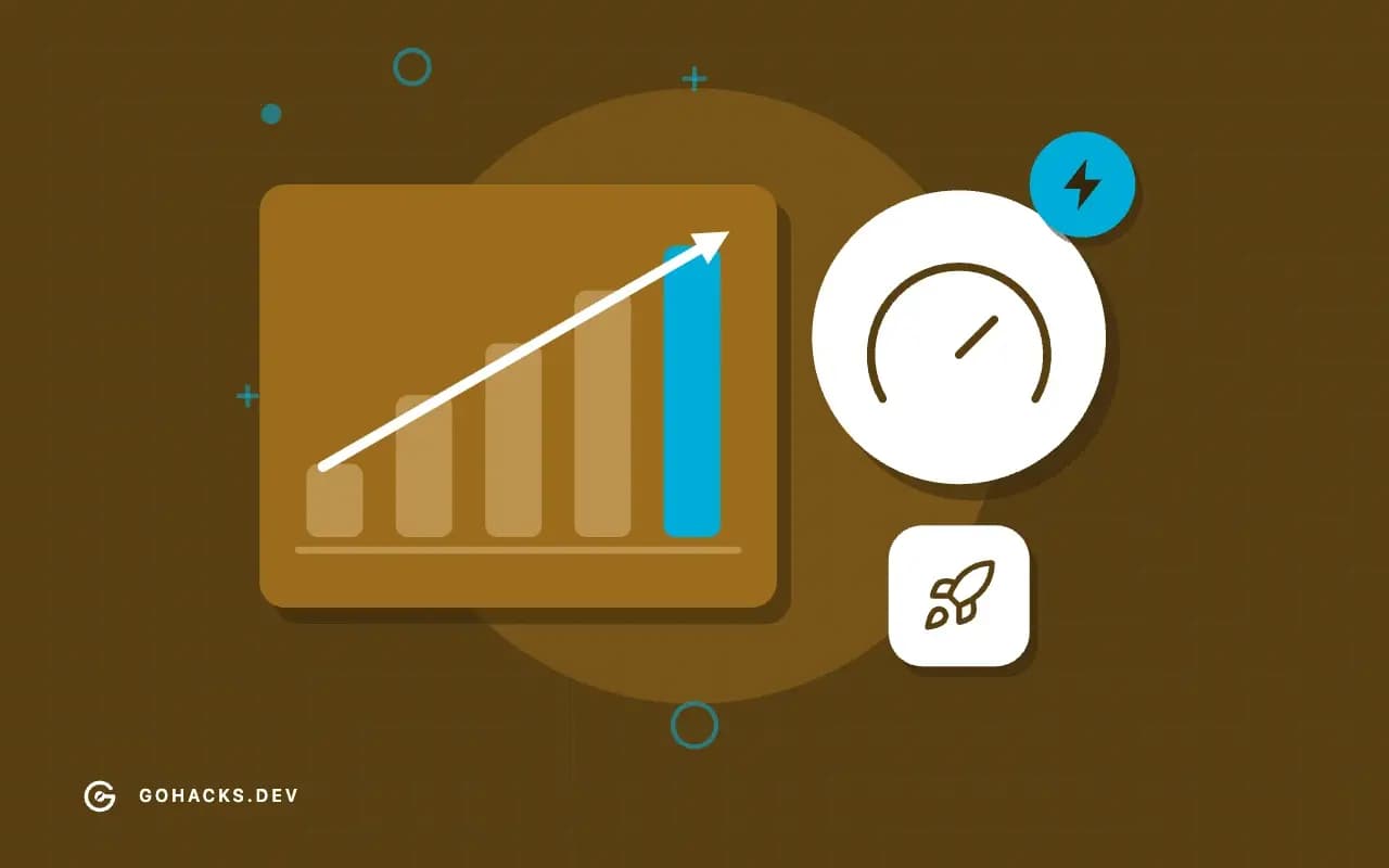 Flat illustration of a rising bar chart and a gauge.