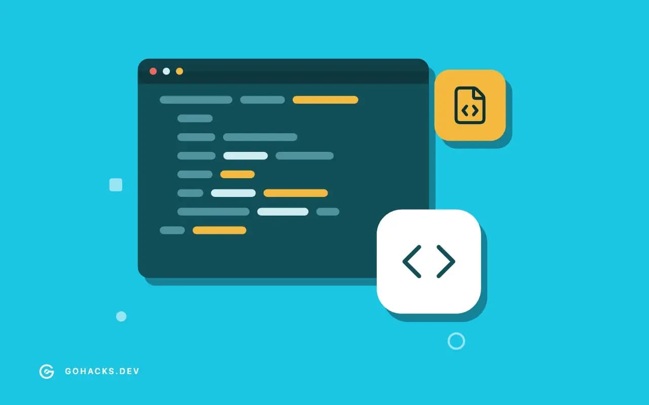 Flat illustration of an editor window full of code.