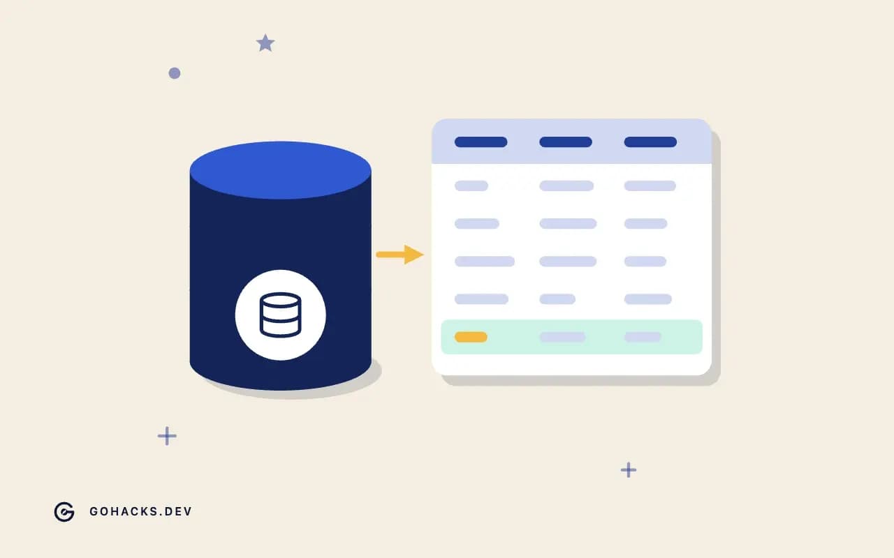 Flat illustration of a database beside the table it holds.