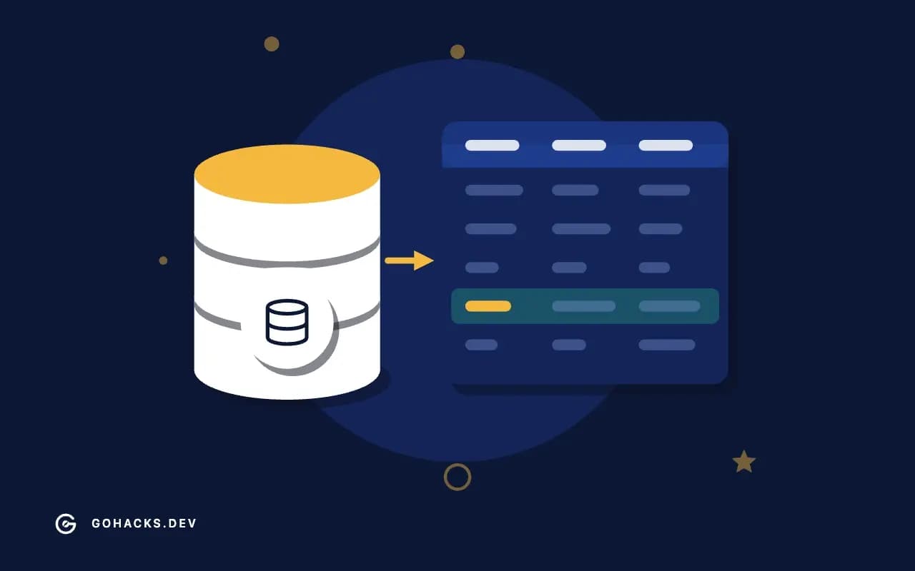 Flat illustration of a database beside the table it holds.