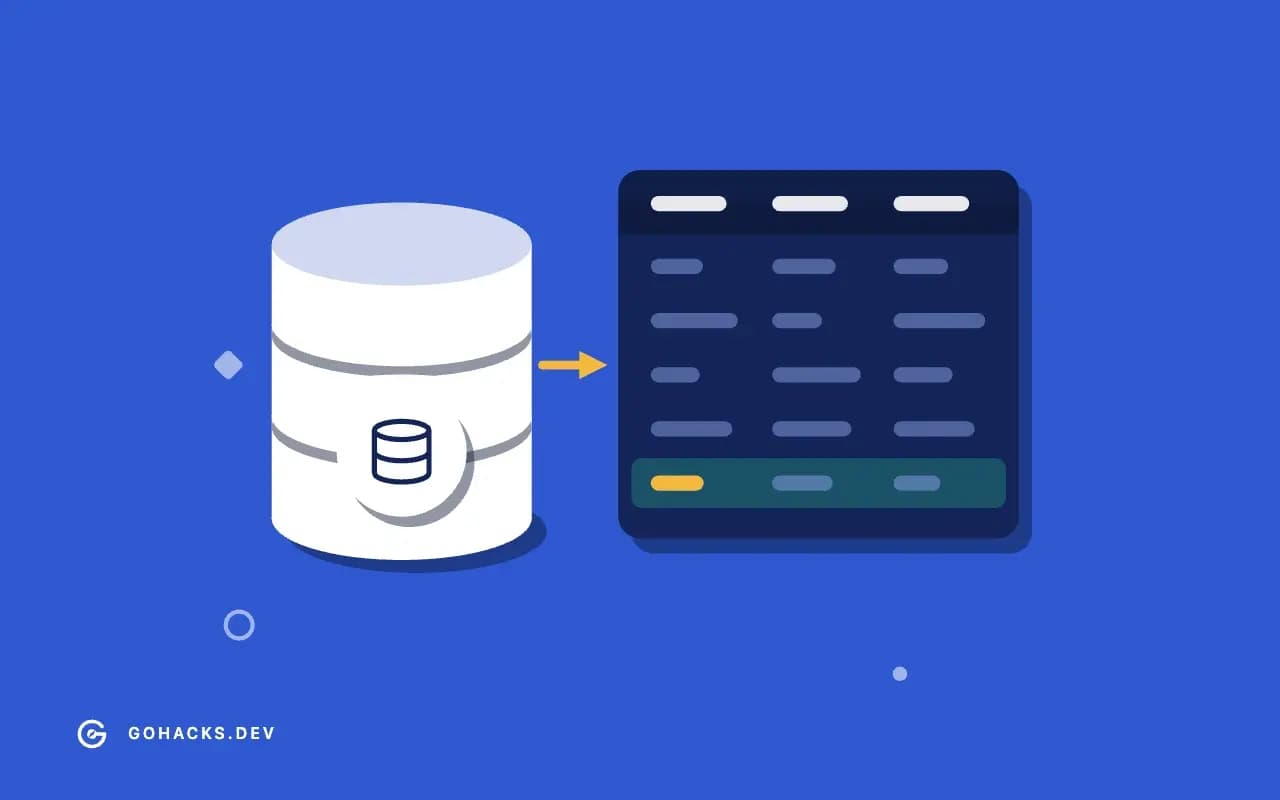 Flat illustration of a database beside the table it holds.