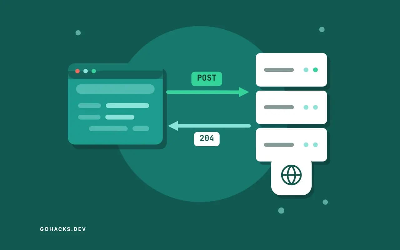 Flat illustration of a browser and a server trading a request and a response.