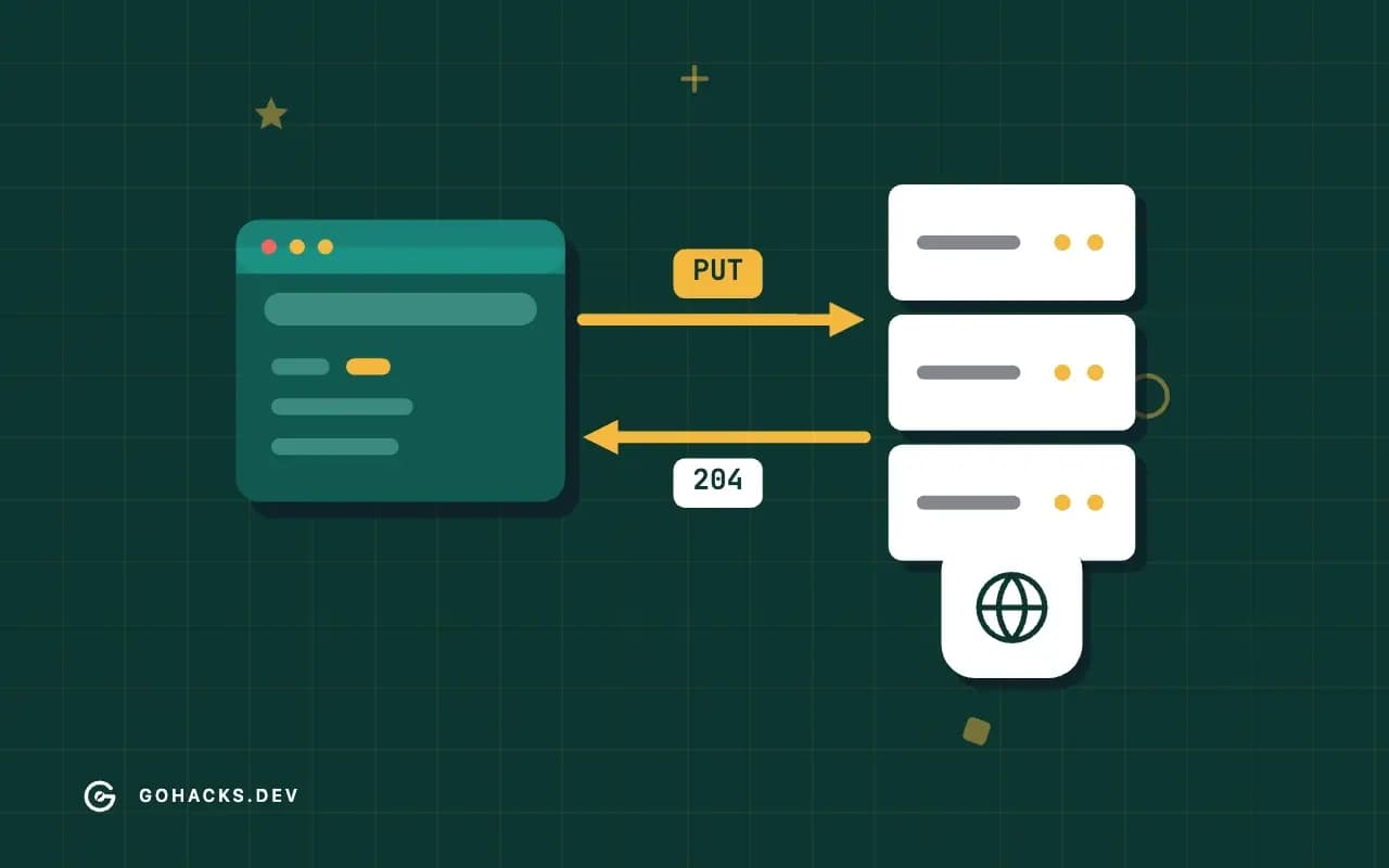 Flat illustration of a browser and a server trading a request and a response.