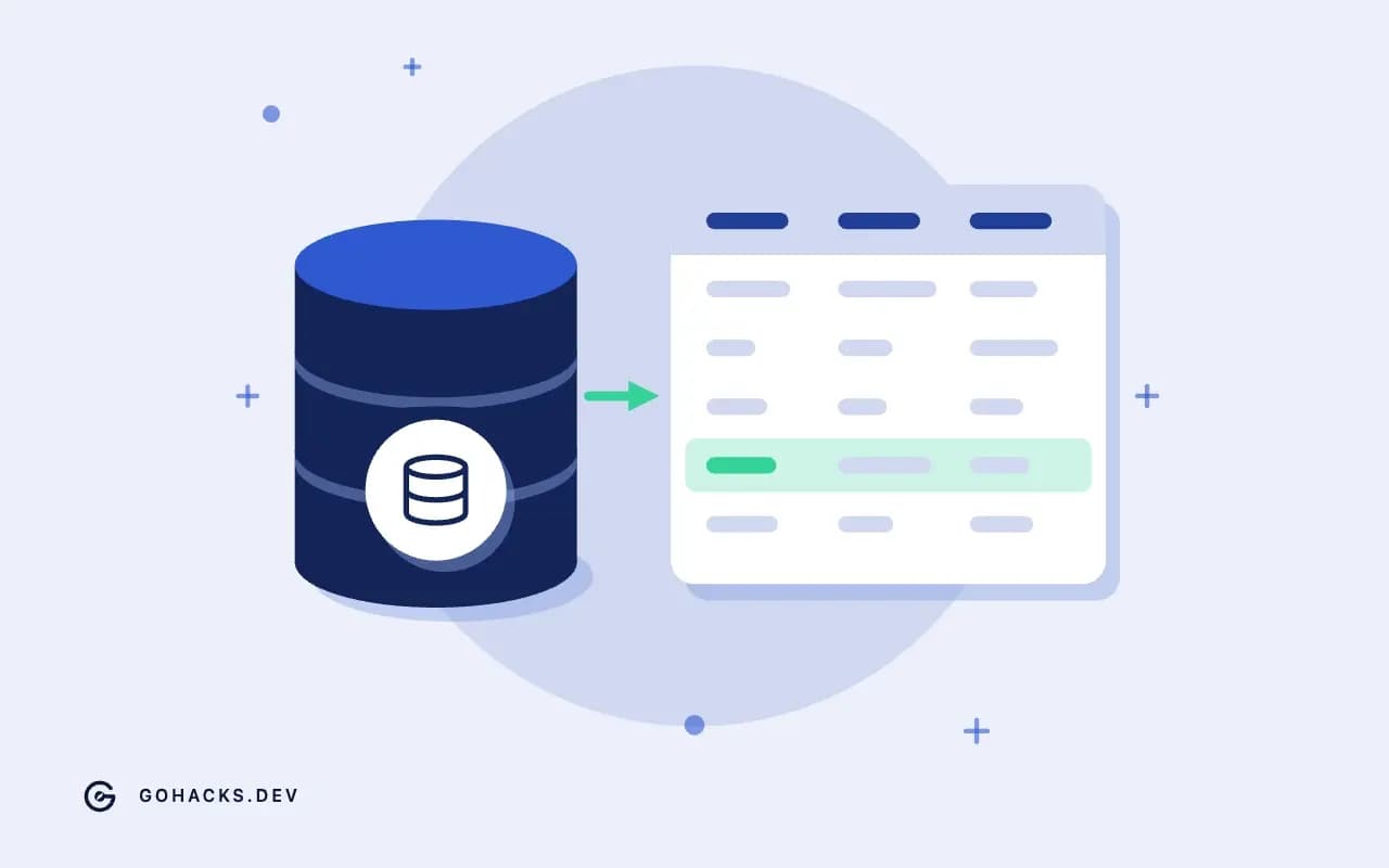 Flat illustration of a database beside the table it holds.