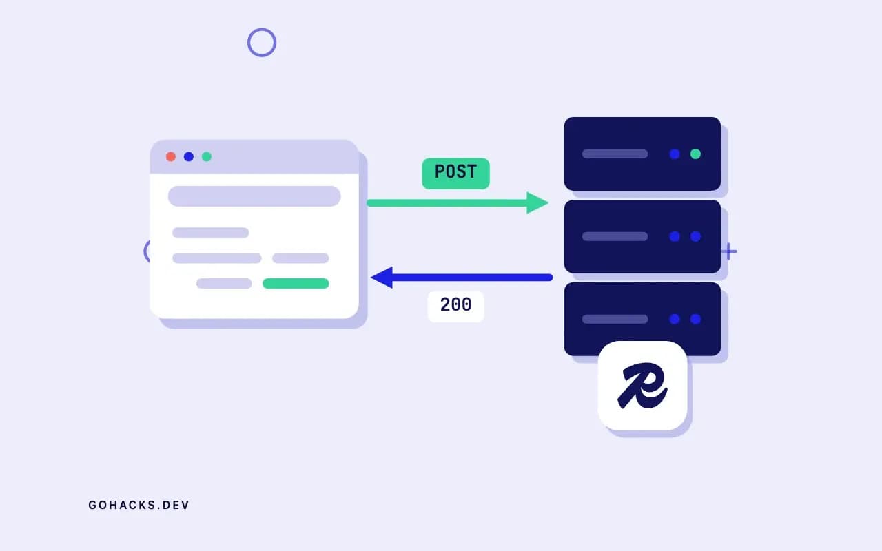 Flat illustration of a browser and a server trading a request and a response, with the Redis logo.