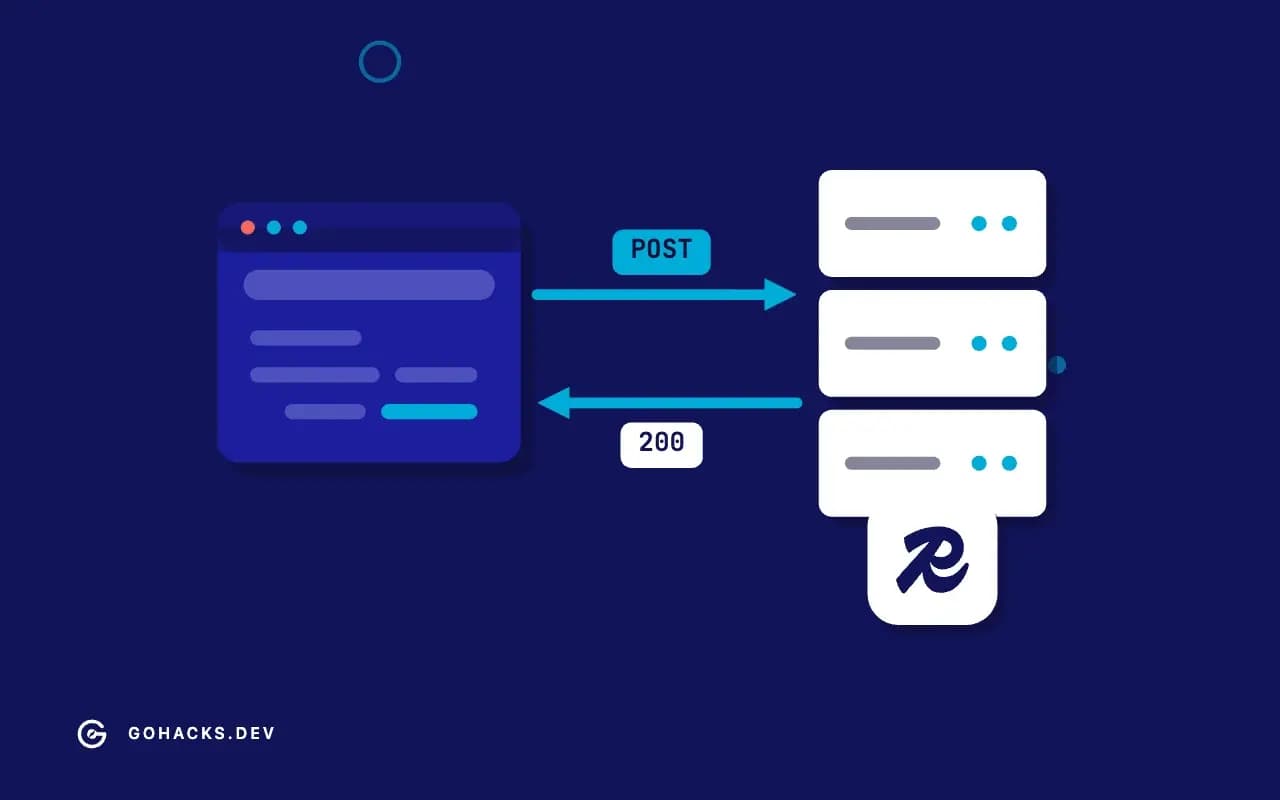 Flat illustration of a browser and a server trading a request and a response, with the Redis logo.
