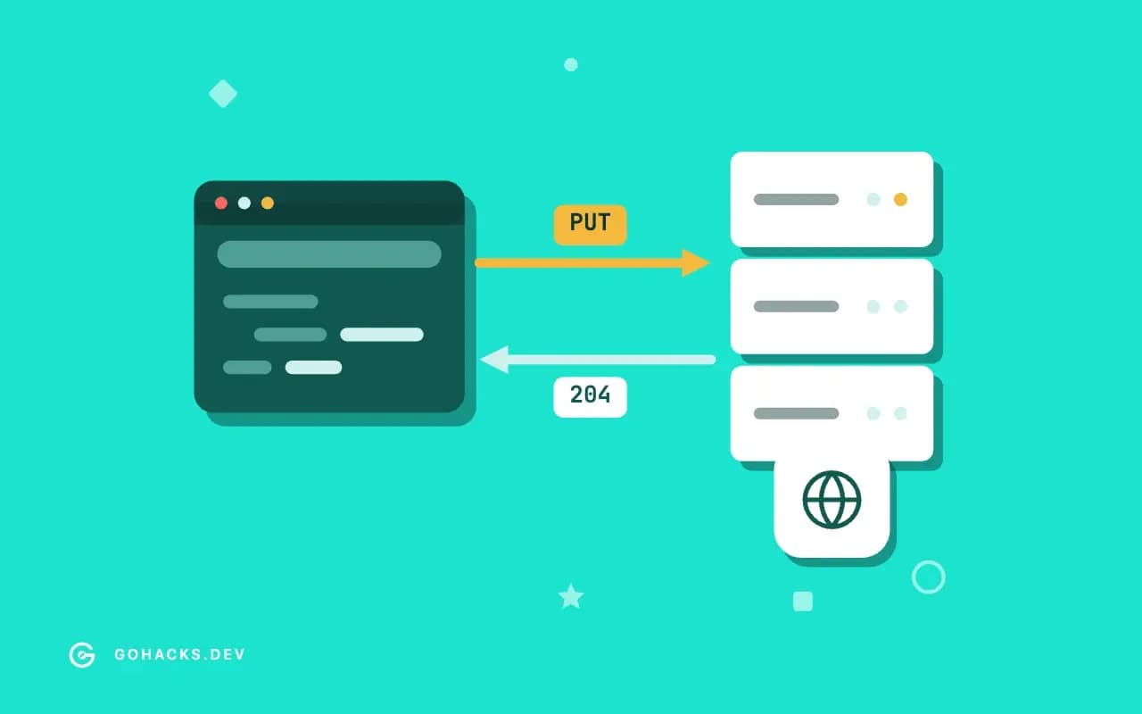 Flat illustration of a browser and a server trading a request and a response.
