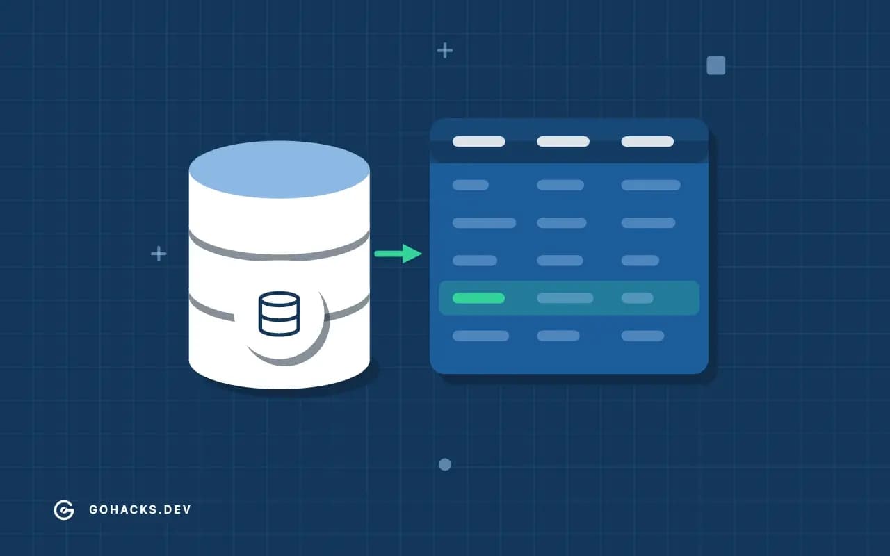 Flat illustration of a database beside the table it holds.