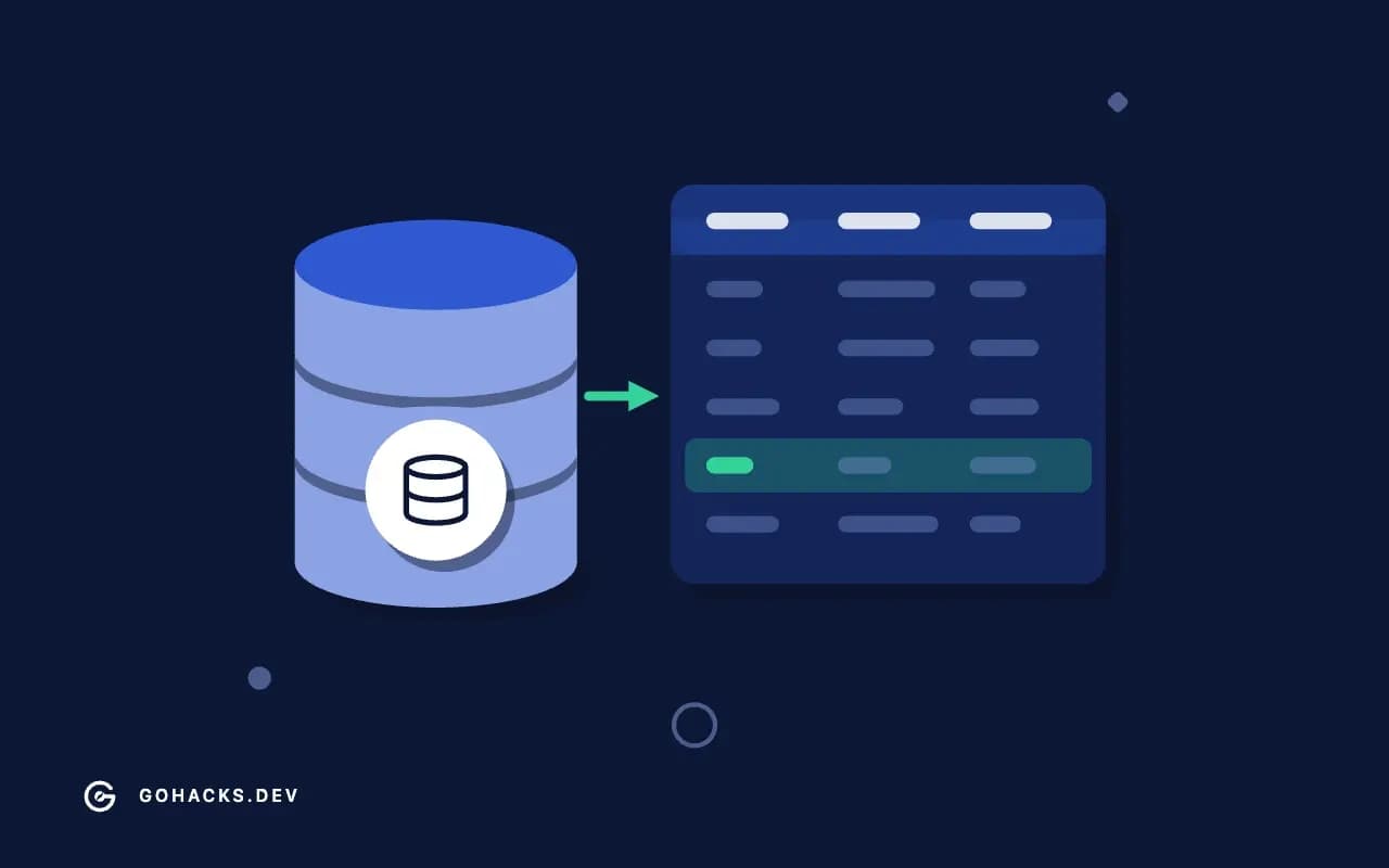 Flat illustration of a database beside the table it holds.