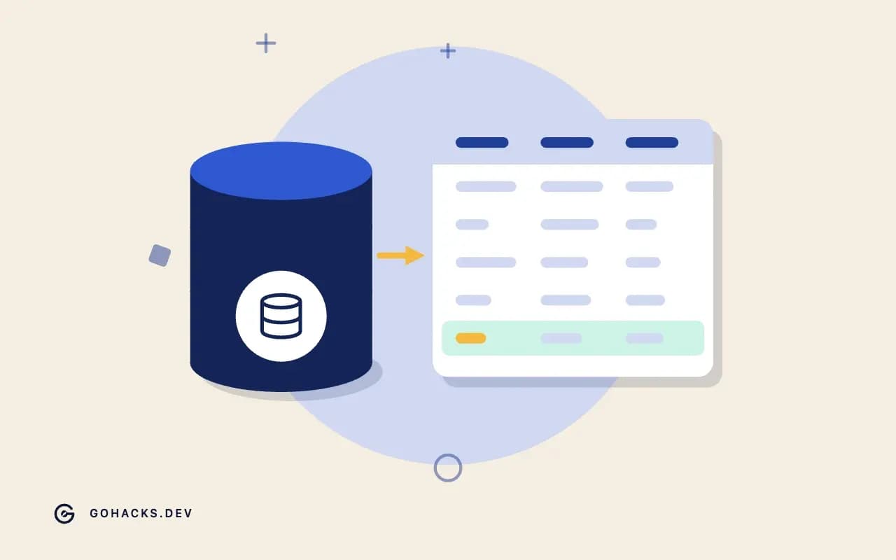 Flat illustration of a database beside the table it holds.