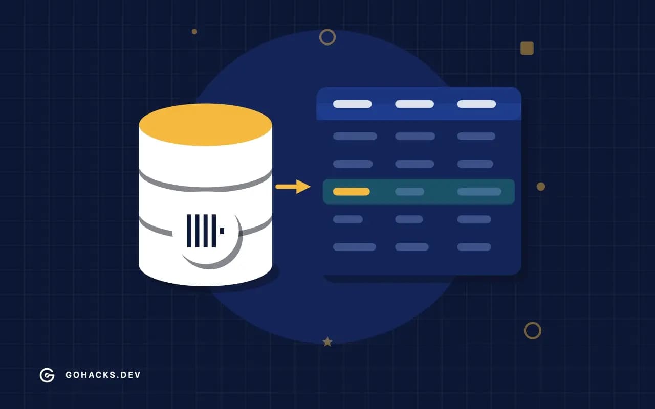 Flat illustration of a database beside the table it holds, with the ClickHouse logo.