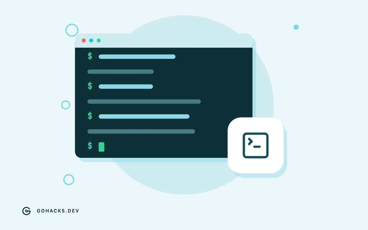 Flat illustration of a terminal session.