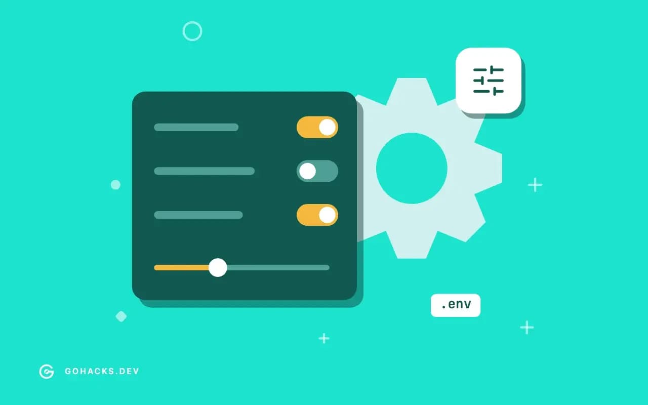Flat illustration of settings switches, a slider and a gear.