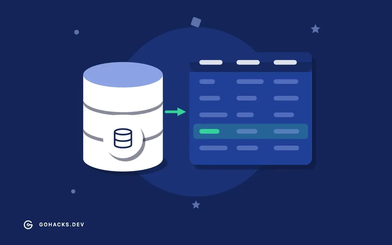 Flat illustration of a database beside the table it holds.