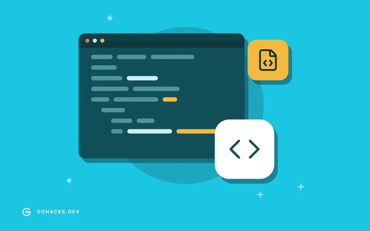 Flat illustration of an editor window full of code.