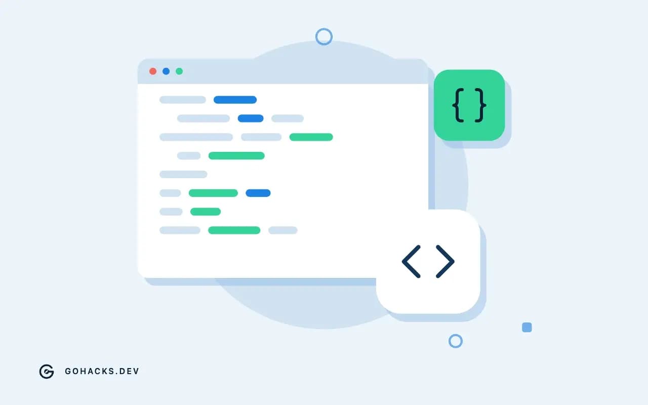 Flat illustration of an editor window full of code.