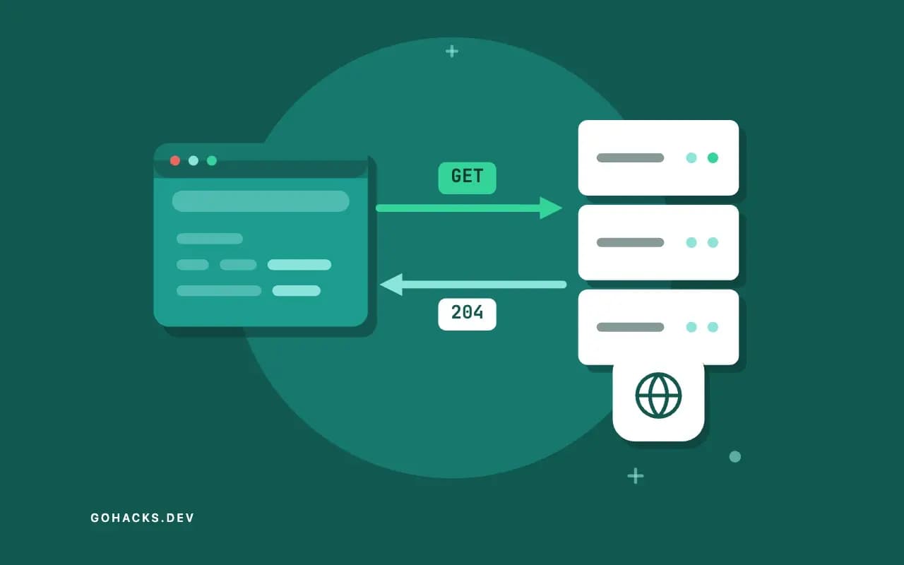Flat illustration of a browser and a server trading a request and a response.