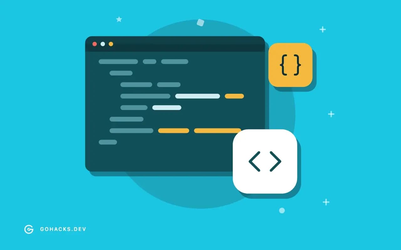 Flat illustration of an editor window full of code.