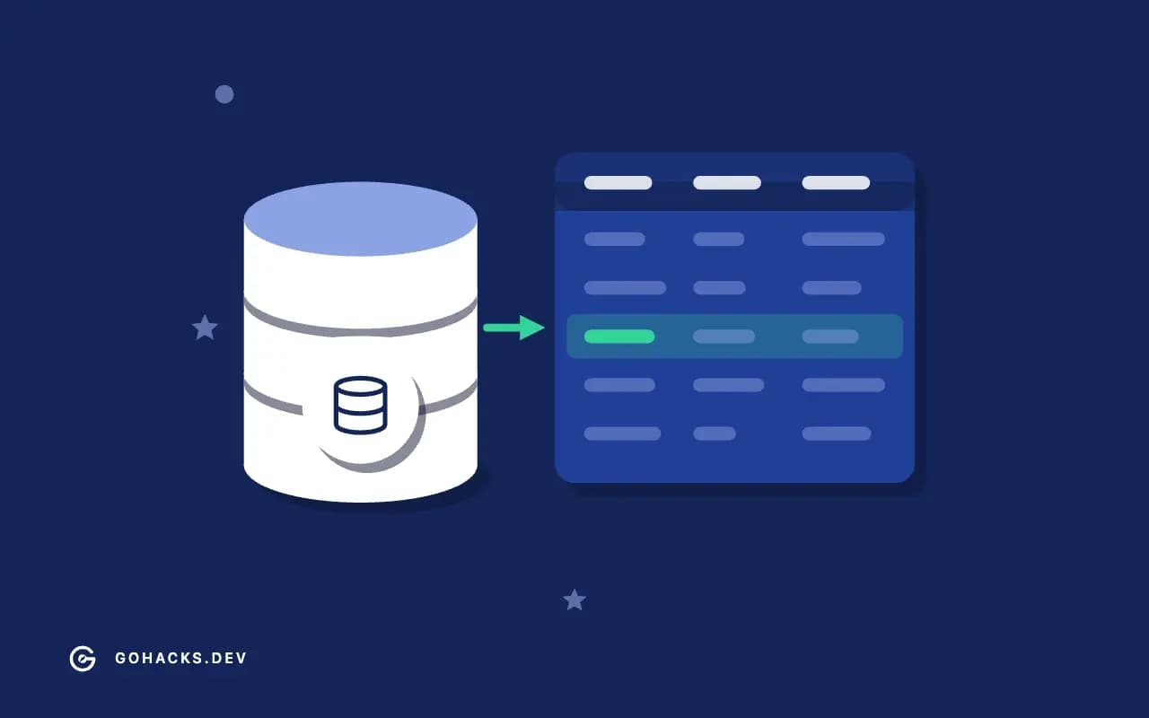 Flat illustration of a database beside the table it holds.