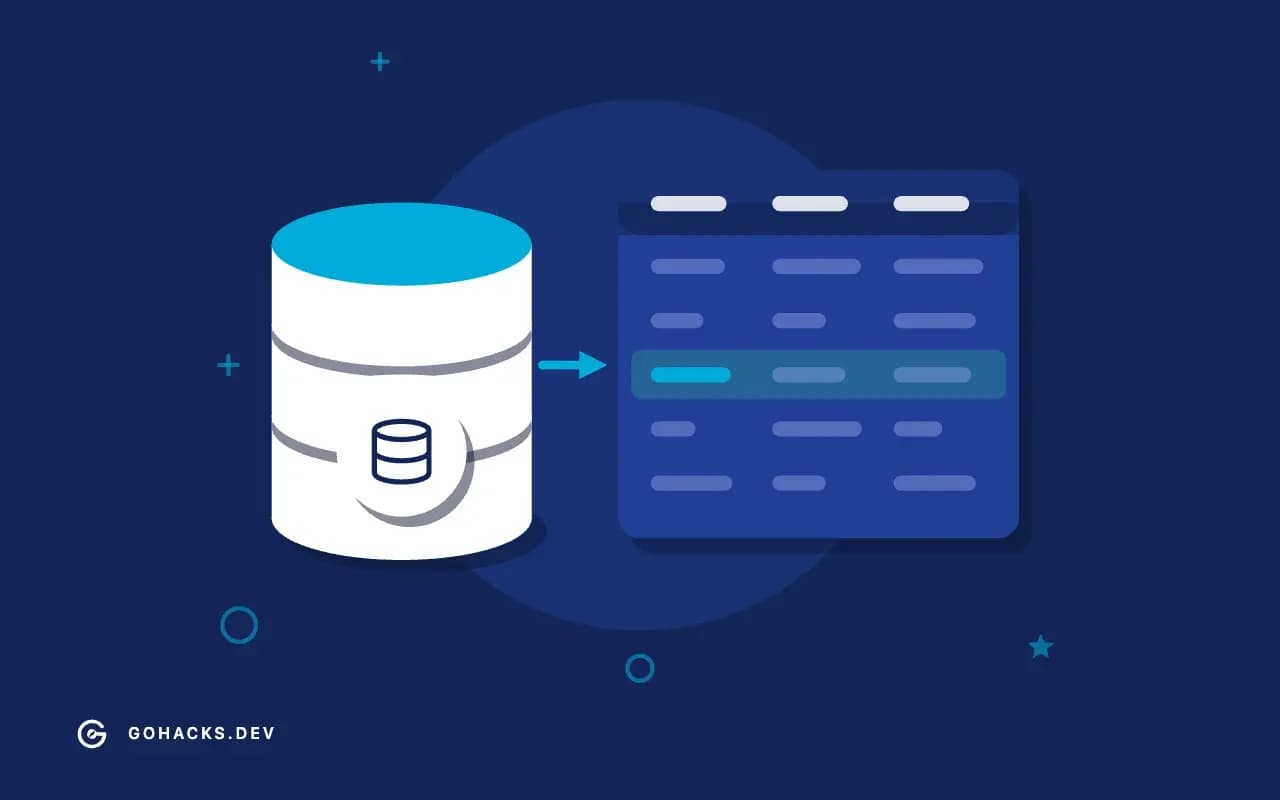 Flat illustration of a database beside the table it holds.