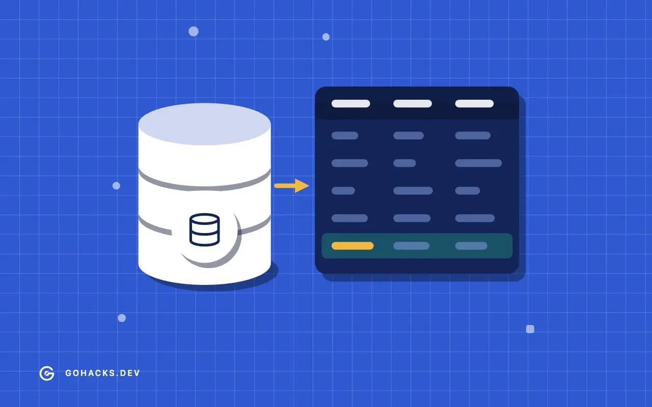 Flat illustration of a database beside the table it holds.