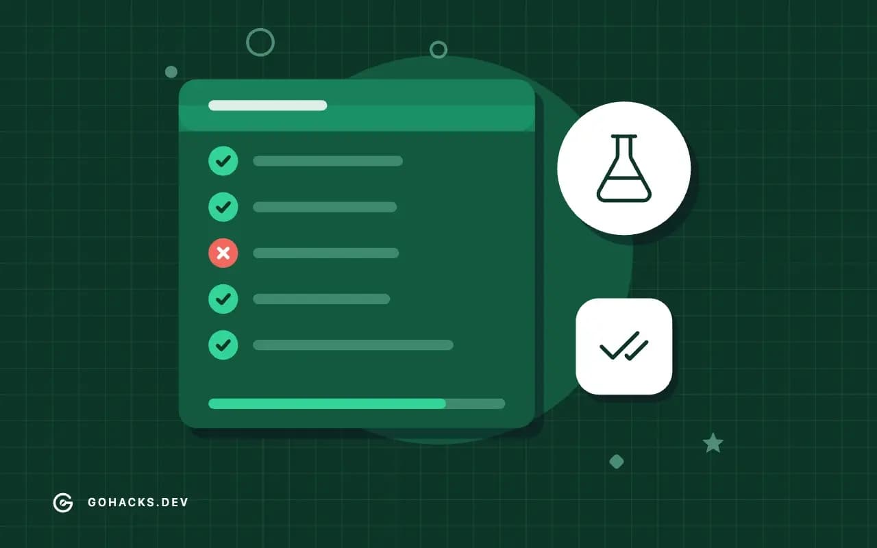 Flat illustration of a test report with one failing test.