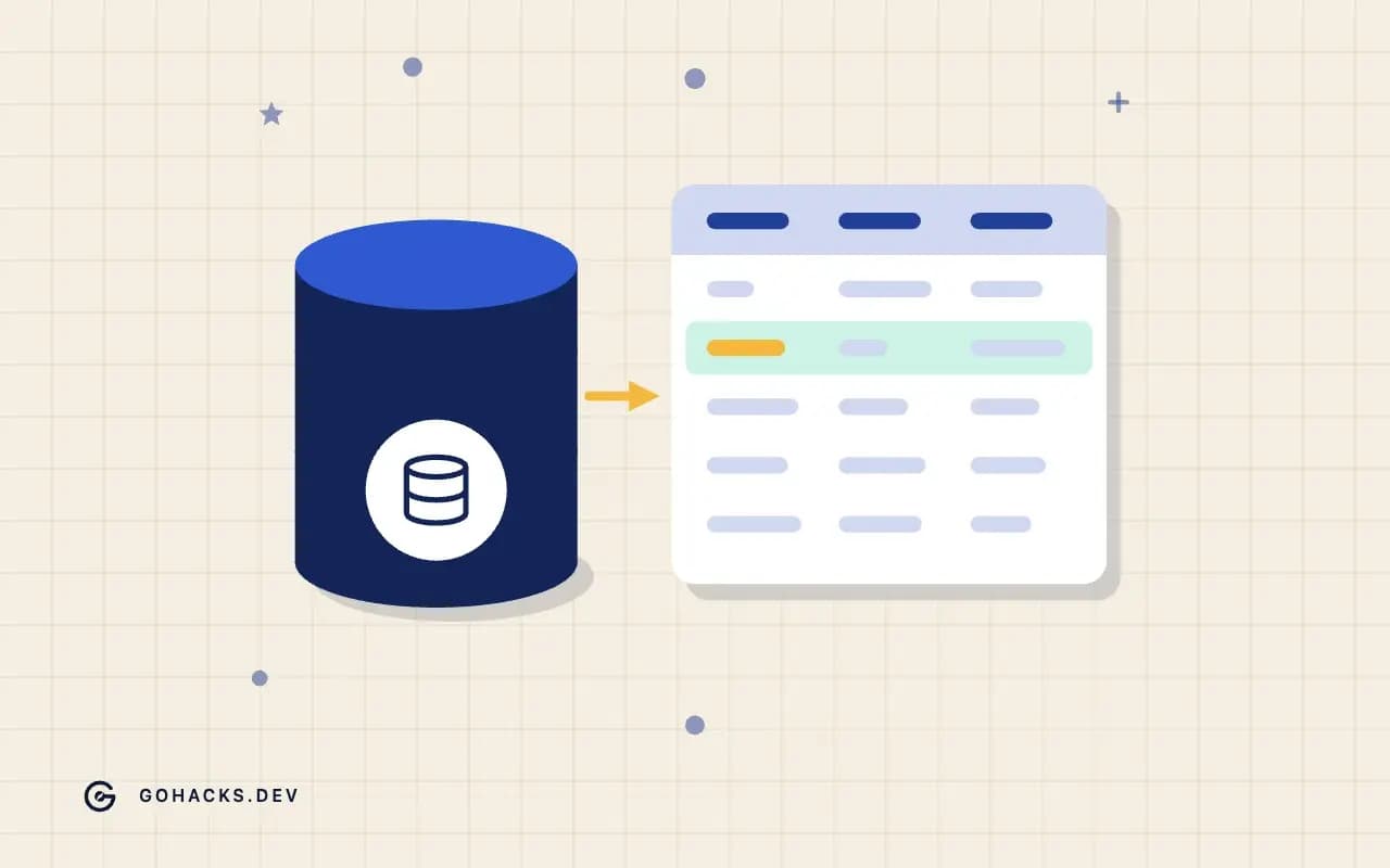 Flat illustration of a database beside the table it holds.