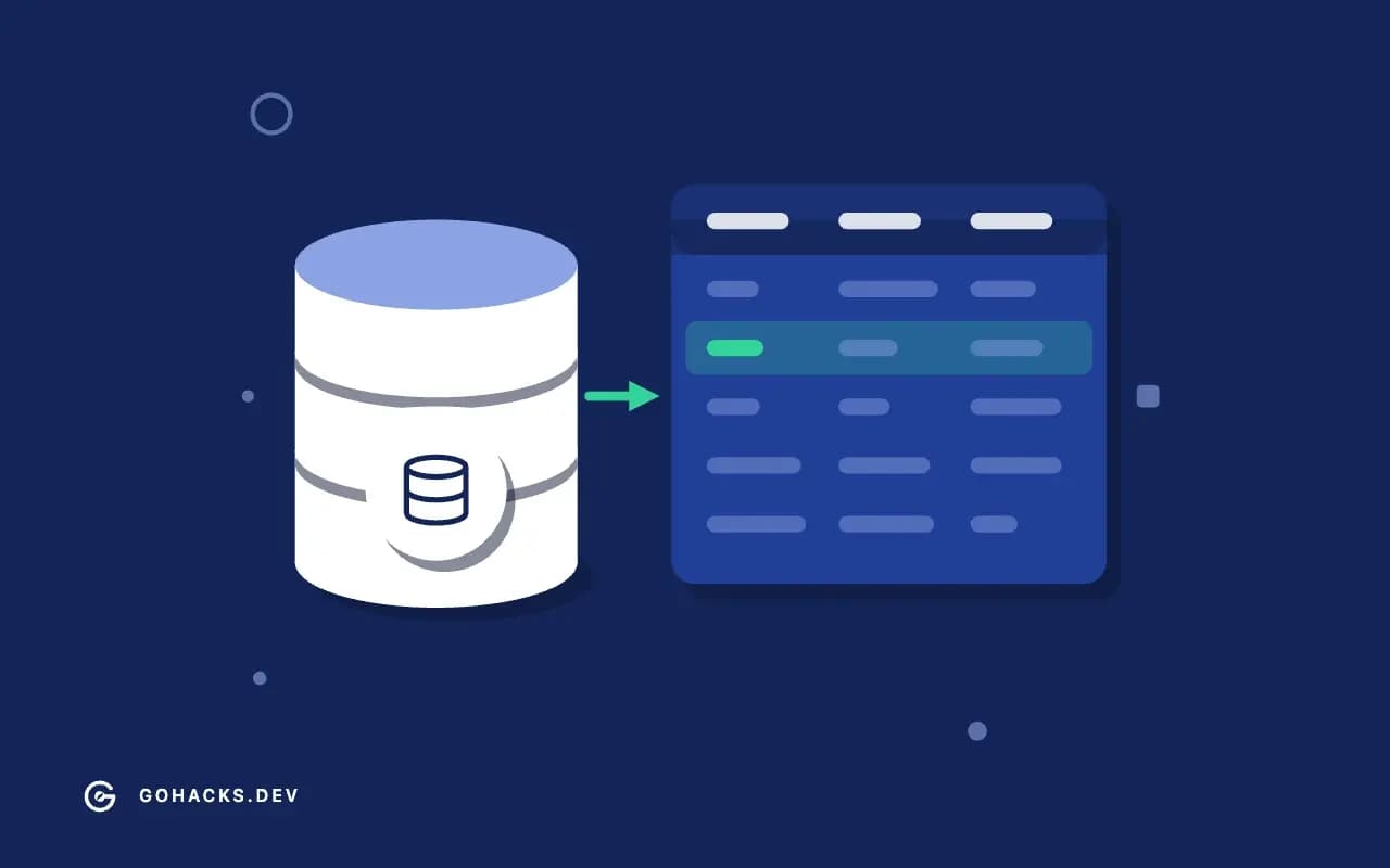 Flat illustration of a database beside the table it holds.