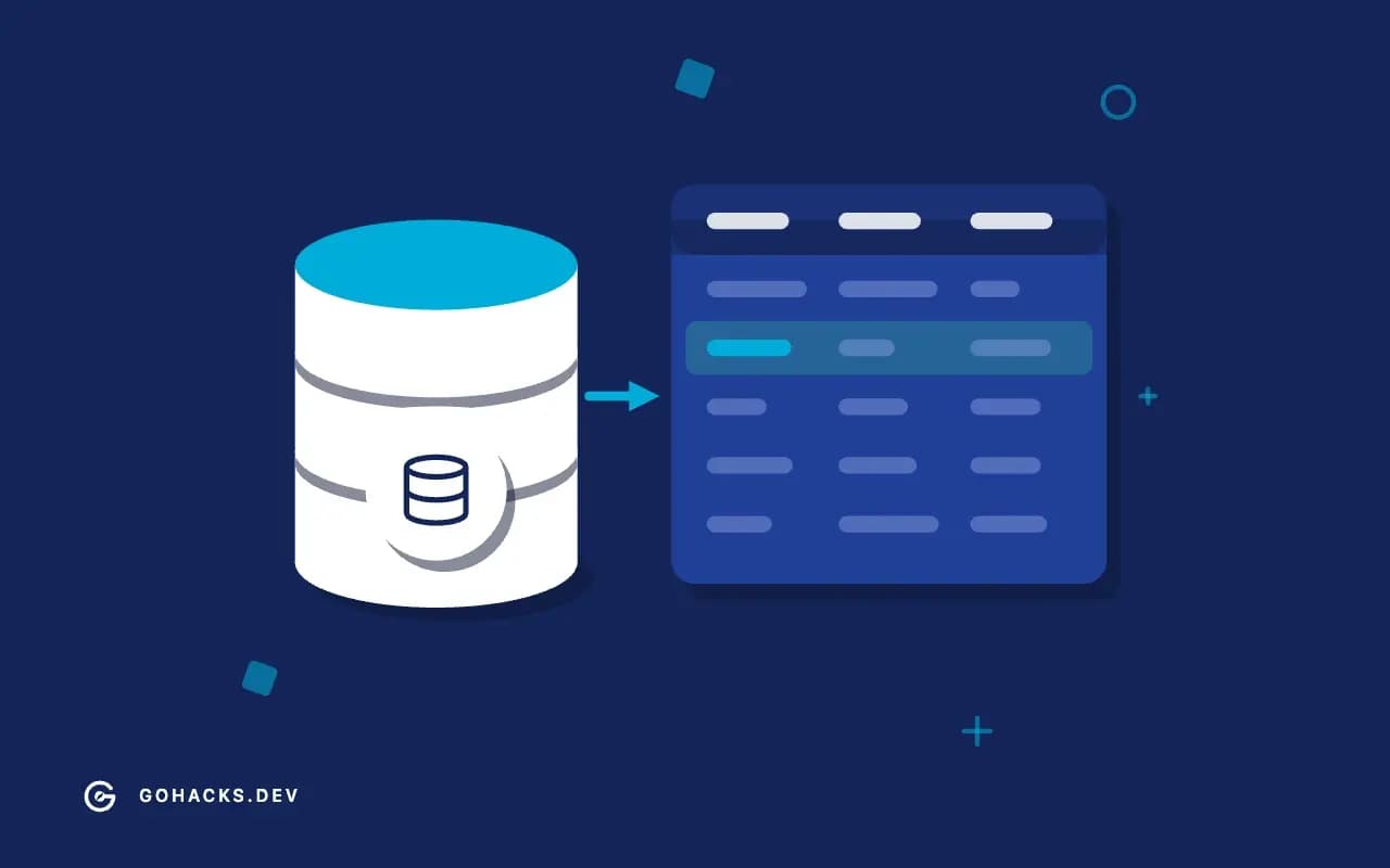 Flat illustration of a database beside the table it holds.