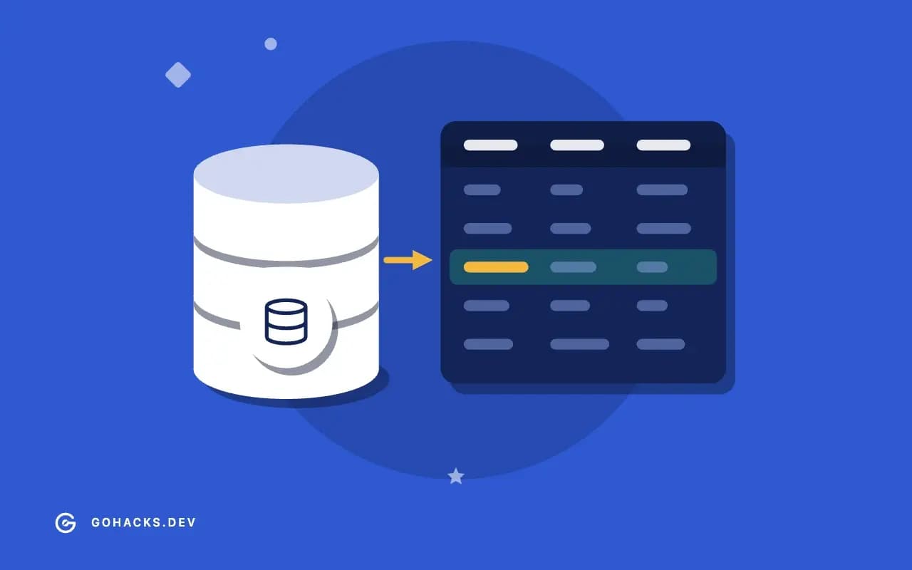 Flat illustration of a database beside the table it holds.