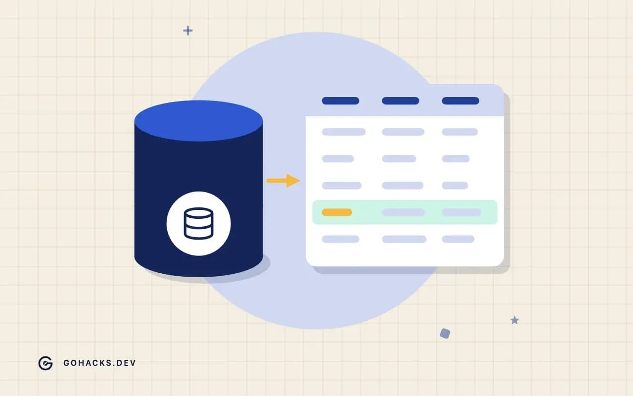 Flat illustration of a database beside the table it holds.