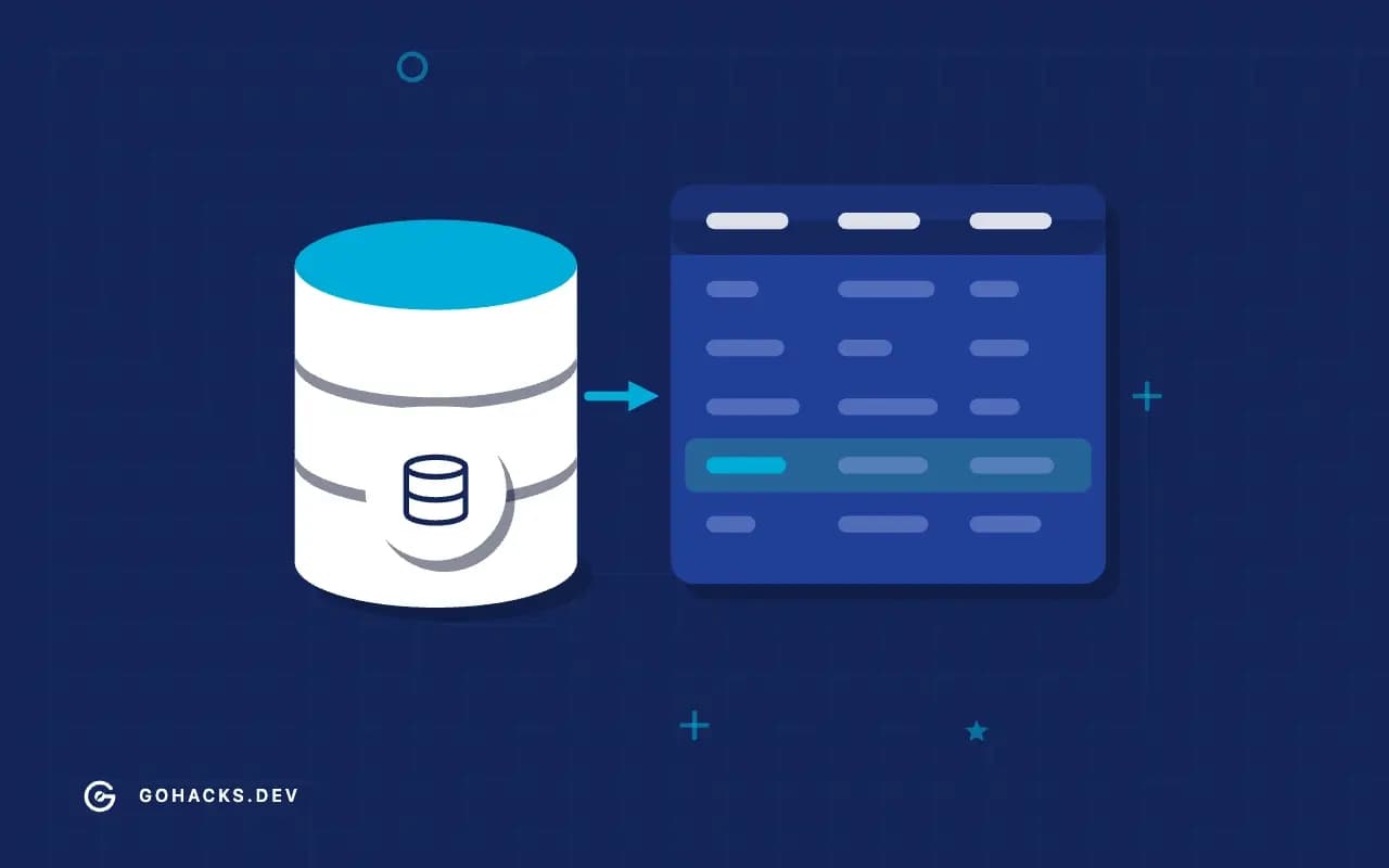 Flat illustration of a database beside the table it holds.
