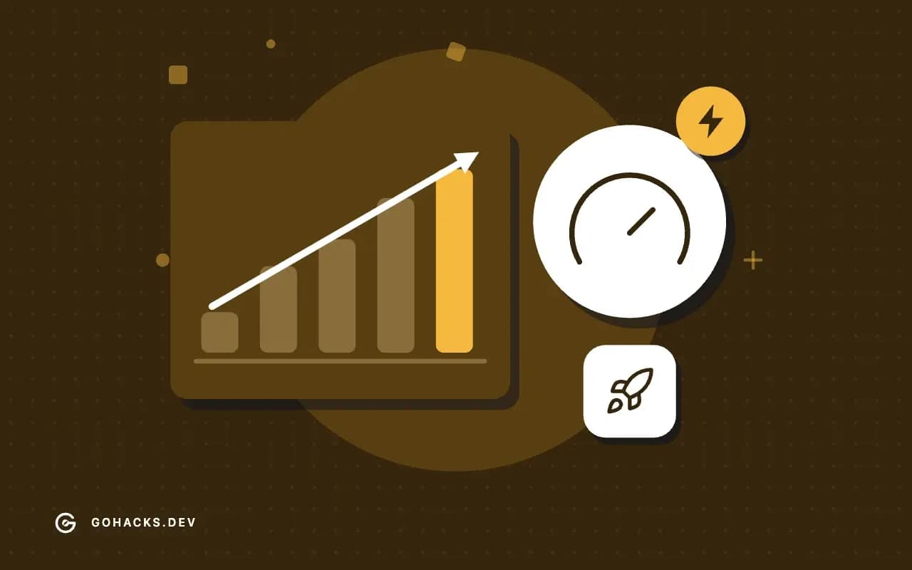 Flat illustration of a rising bar chart and a gauge.
