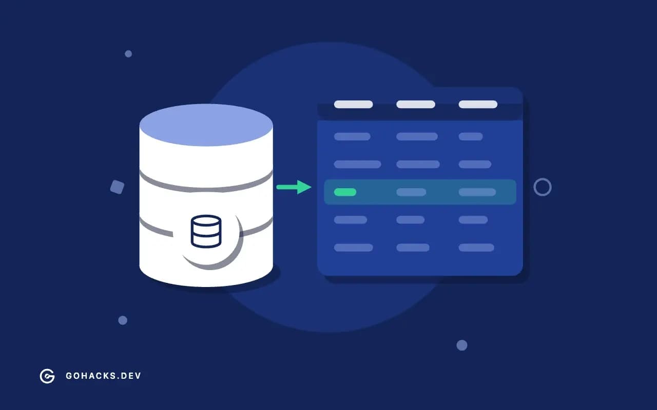 Flat illustration of a database beside the table it holds.