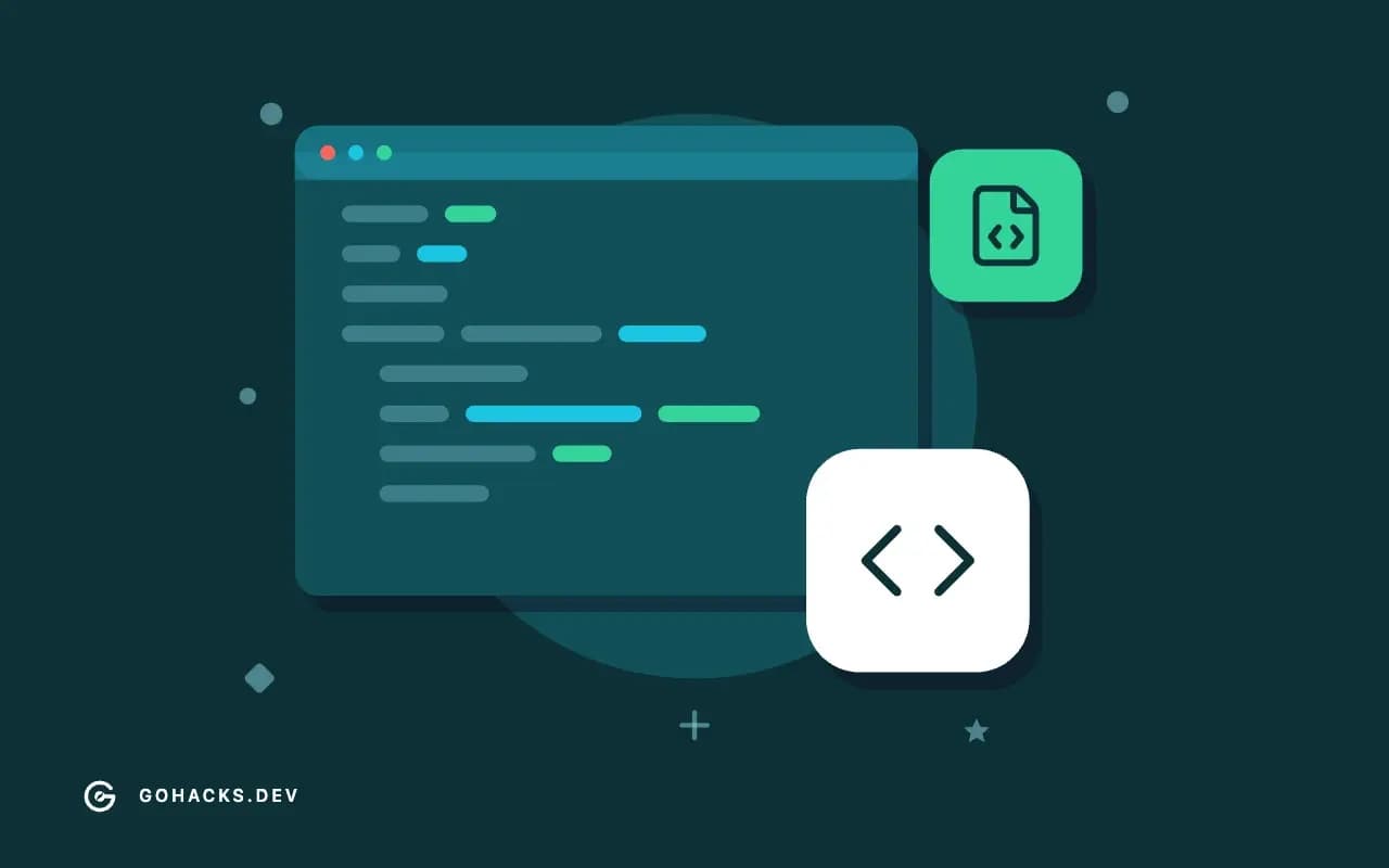 Flat illustration of an editor window full of code.