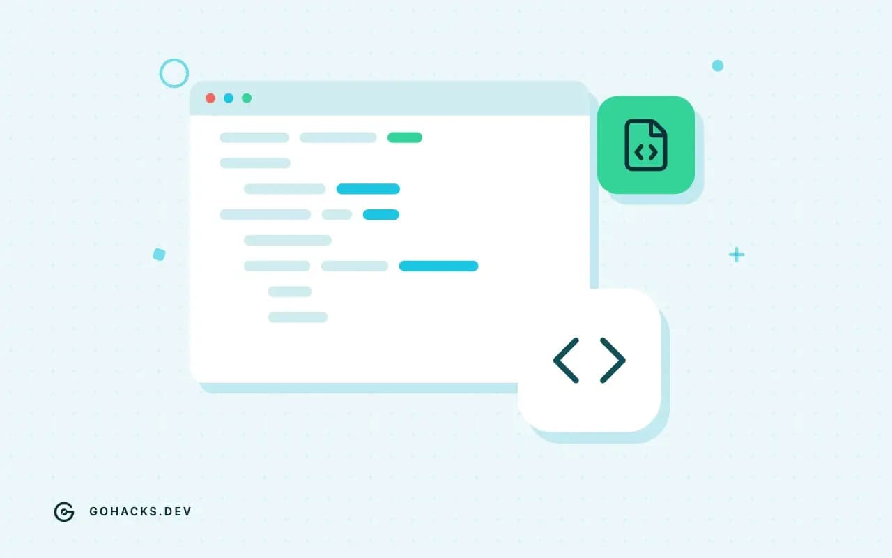Flat illustration of an editor window full of code.