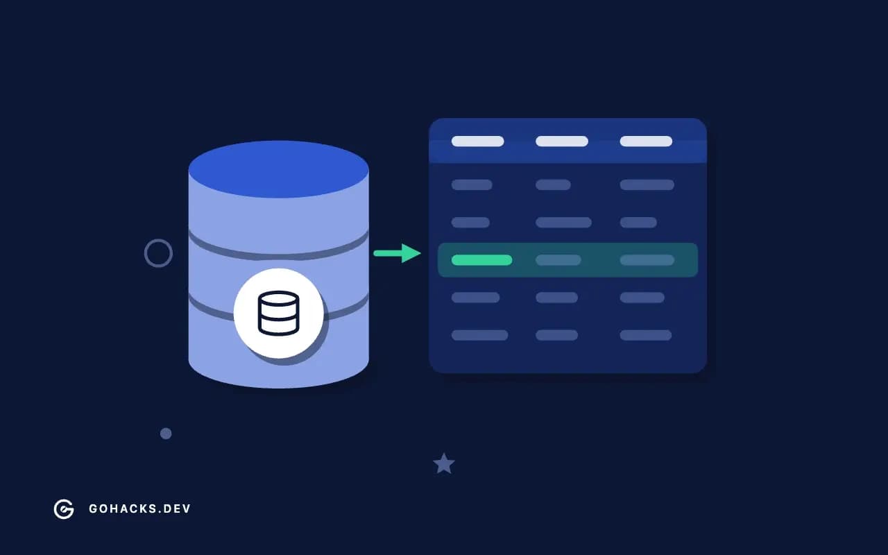 Flat illustration of a database beside the table it holds.
