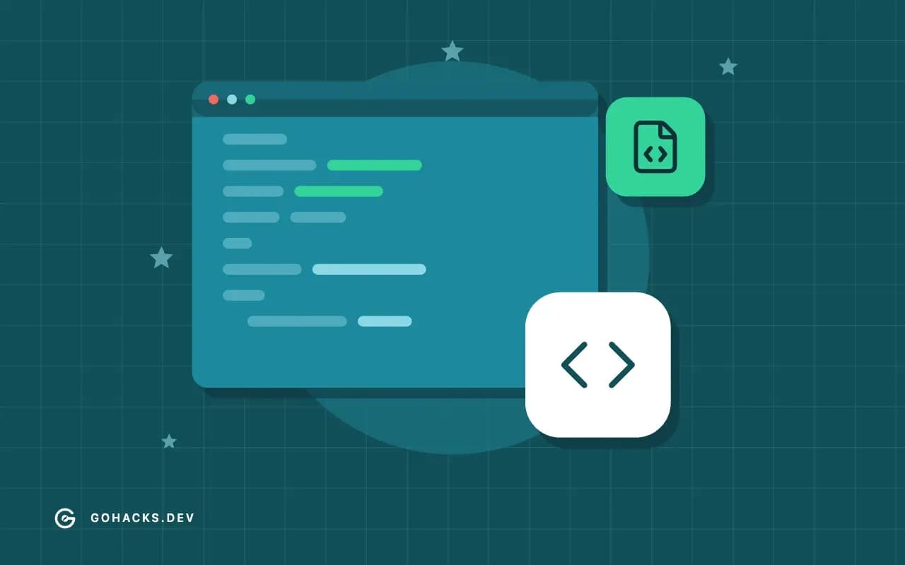 Flat illustration of an editor window full of code.
