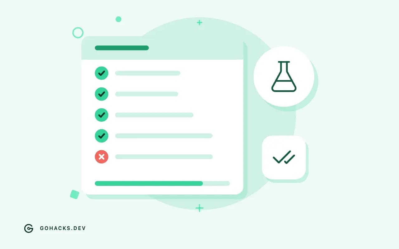 Flat illustration of a test report with one failing test.