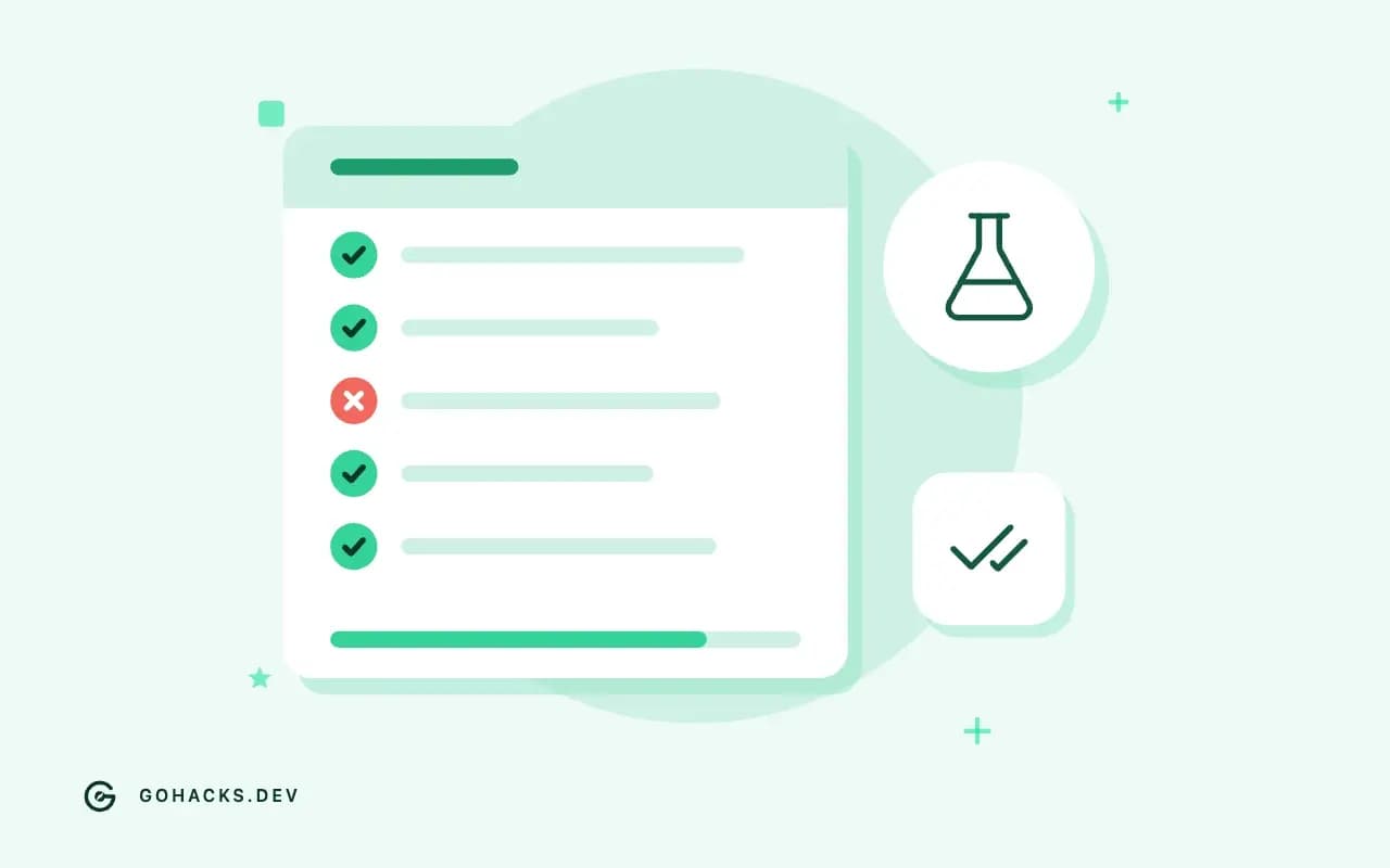 Flat illustration of a test report with one failing test.