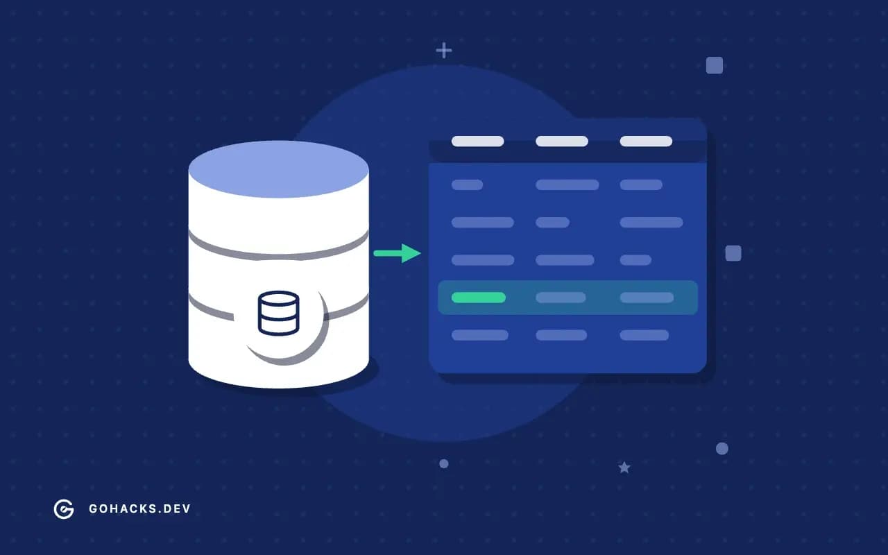 Flat illustration of a database beside the table it holds.