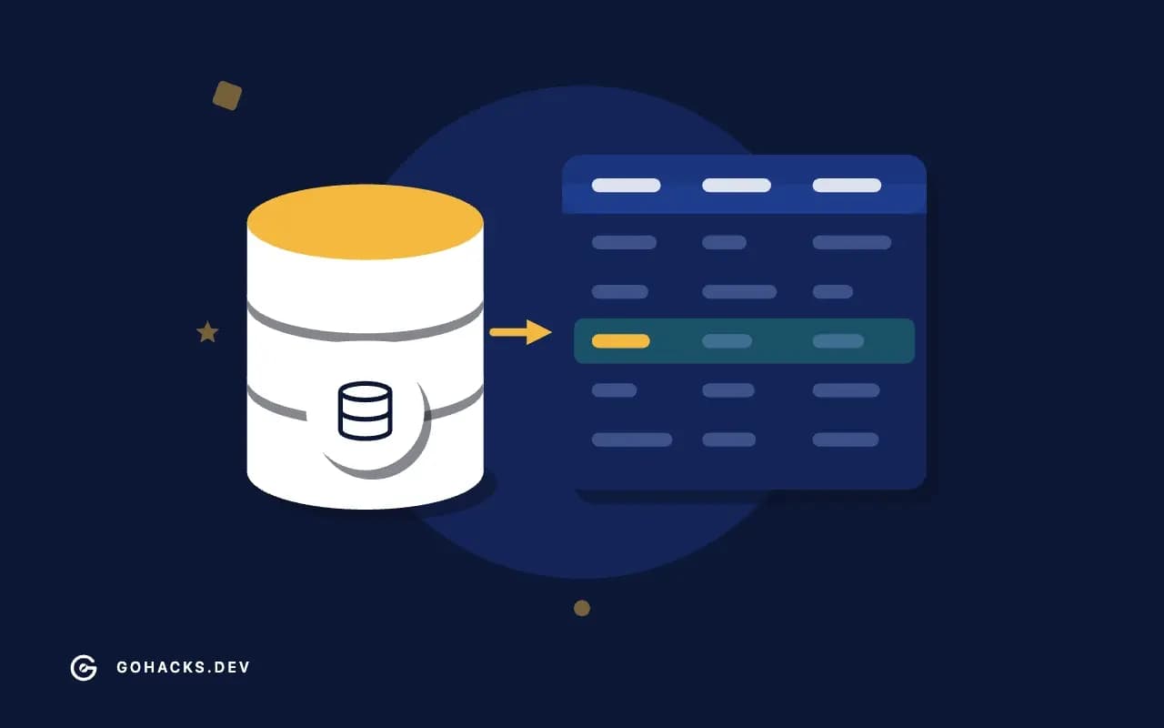 Flat illustration of a database beside the table it holds.